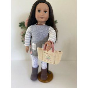 Our Generation Doll Brown Hair Brown Eyes Battat H1800-01 Outfit Shoes Purse EUC
